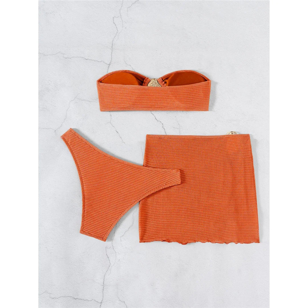 5 Colors With Skirt Bandeau Bikini Female Swimsuit Women Swimwear Three-pieces Bikini set Padded Bather Bathing Suit Swim V6624