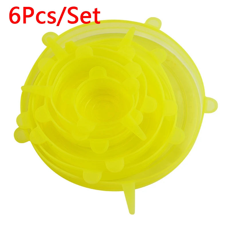 6 Pcs/Set Reusable Silicone Covers Caps Adaptable Silicone Lids For Cans Food Dishes Fresh-keeping Kitchen Accessories Utensils