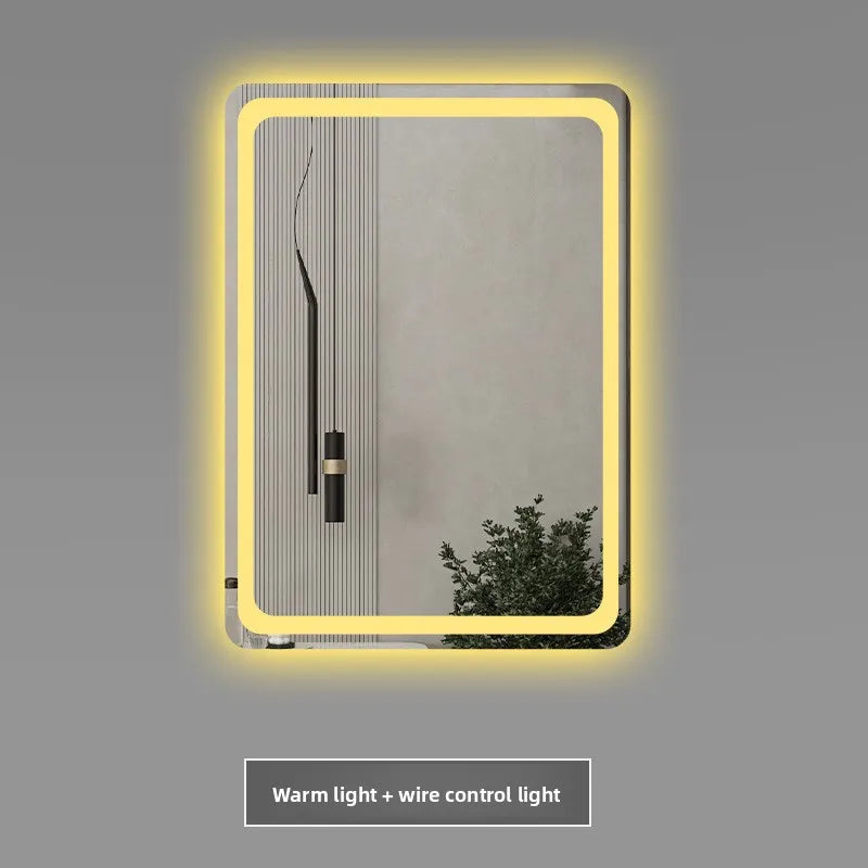 Stylish Square Smart Bathroom Mirror Washstand Makeup Mirror LED Lights Front and Rear Luminous Plug-in Full Body Mirror Vanity