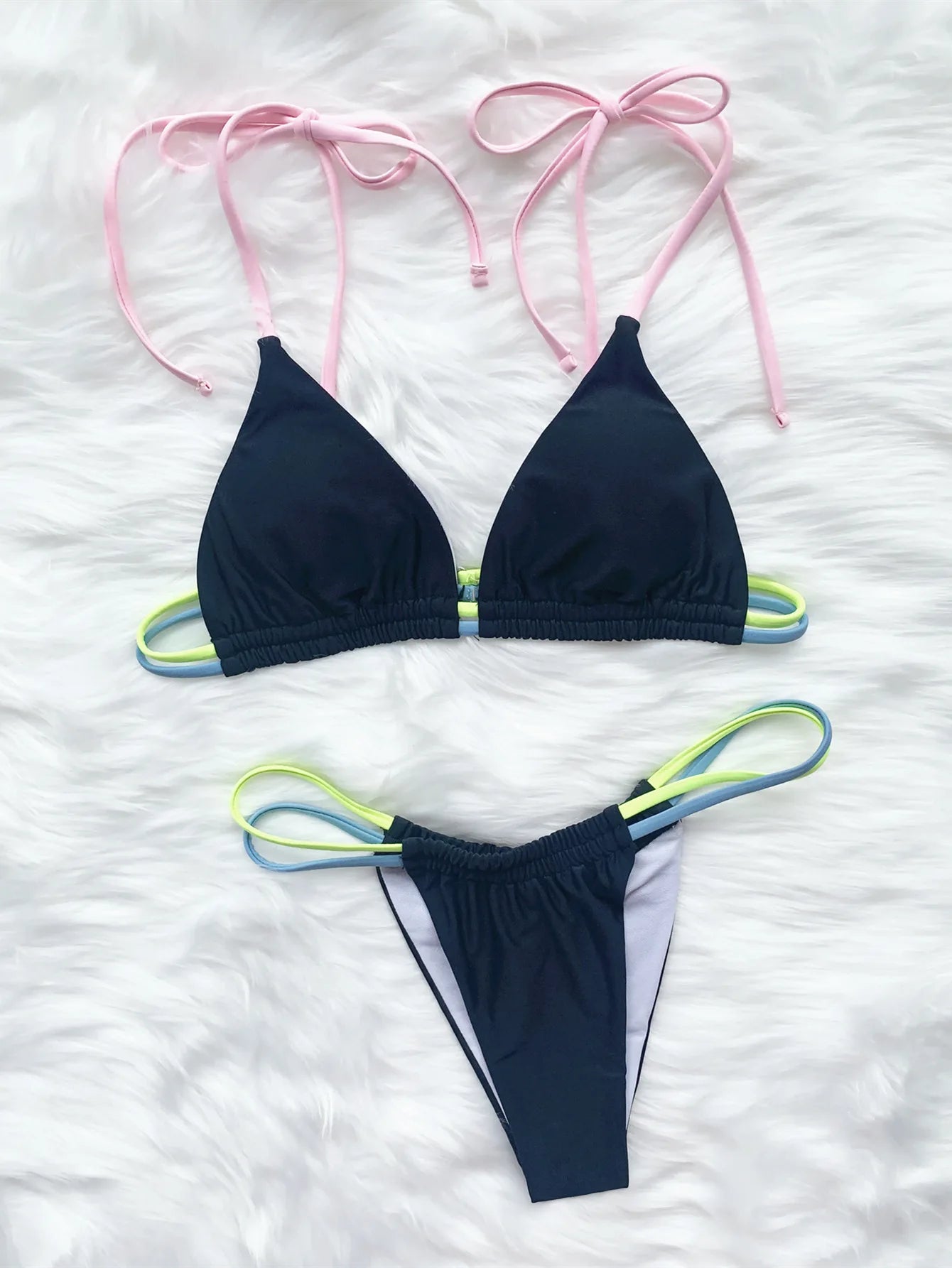 Contrast Color Sexy Micro Bikini Set Women's Swimsuit 2025 Summer Push Up Swimwear Triangle String Biquini Bathing Suit Monokini