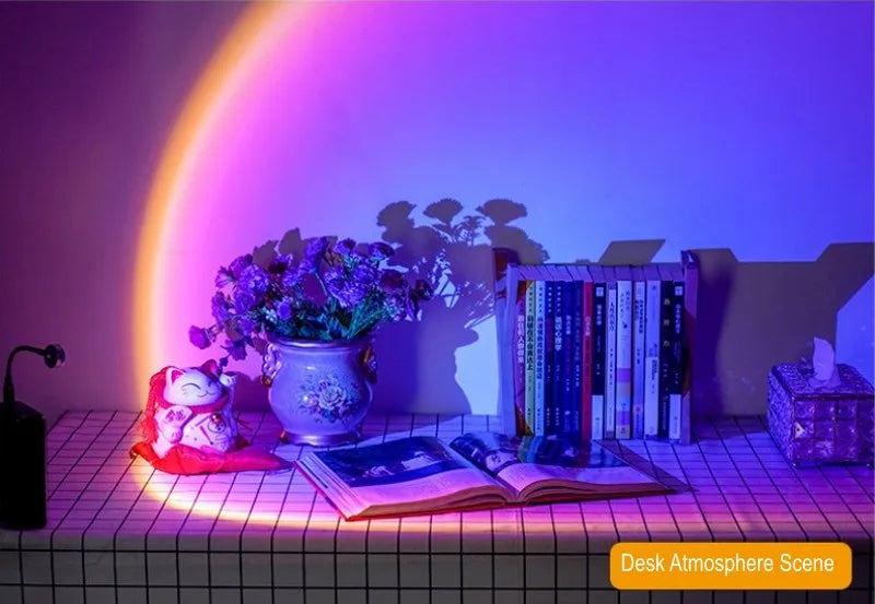 USB Rainbow Projector Sunset Lights Create a Relaxed Atmosphere - Perfect for Home Decoration, Photography Lighting, Coffee Shop