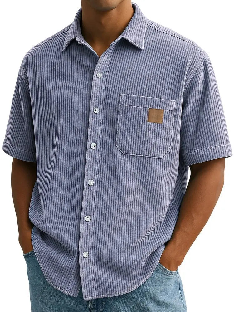 Men's Summer Shirts Elegant Shirt Luxury Clothes Man Retro Corduroy Short Sleeve Shirt Casual Fashion Logo Patch 2025