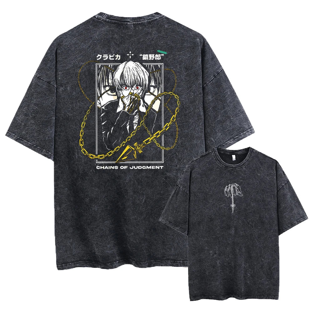 Anime Hunter X Hunter Washed Tshirt Graphic Hip Hop Vintage T Shirt Men Women Harajuku Cotton Casual Short Sleeve Tshirt