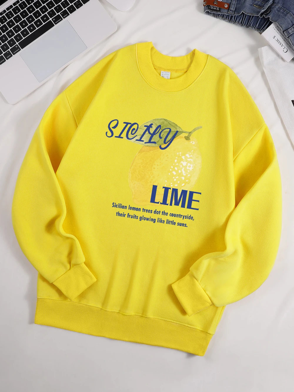 Sicily Lime Lemon Printing Hoodie Womens Casual Pocket Pullover Winter Fleece Warm Sweatshirt Comfortable Loose Womans Clothes
