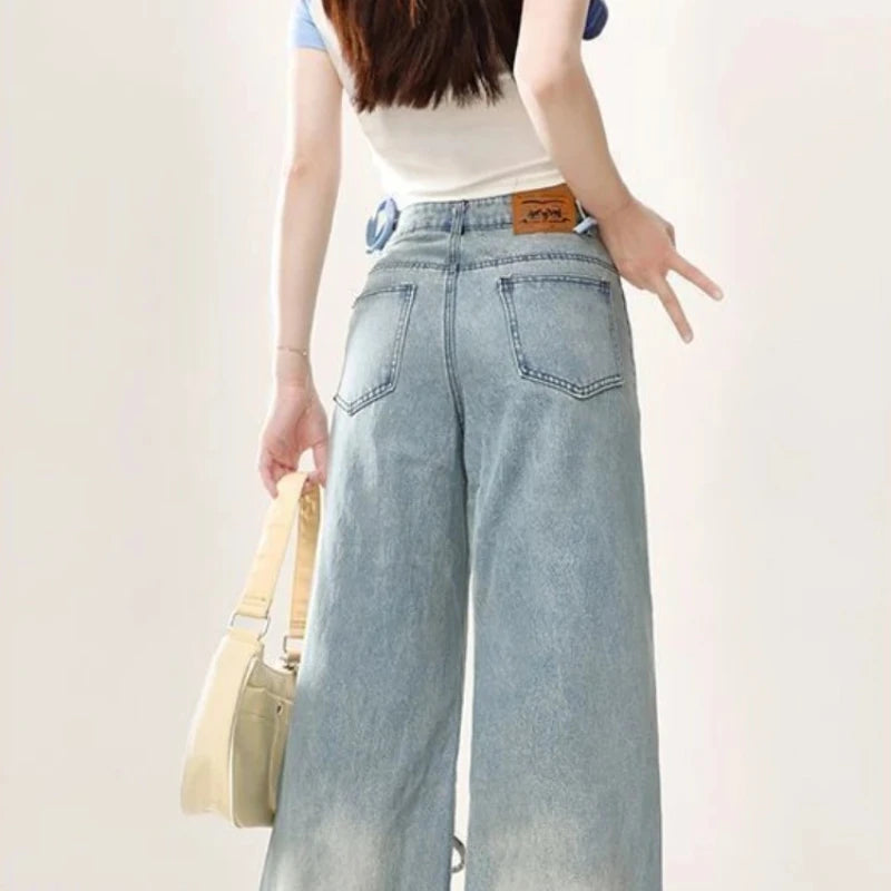 Woman Jeans Cargo Wide Leg Denim Pants for Women Size X Larg on Sale Pant Harajuku Fashion Vibrant 2025 Emo Gyaru Cheap Trousers