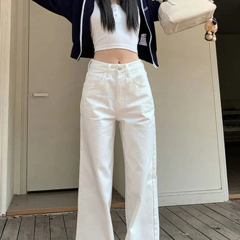 Women's Jeans Wide Leg Summer Female Cowboy Pants Korean Popular Clothes Harajuku Fashion Retro Casual Chic and Elegant Trousers