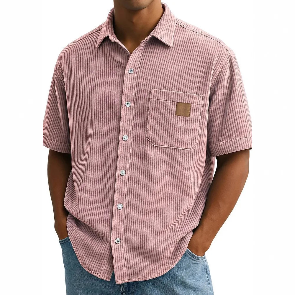 Men's Summer Shirts Elegant Shirt Luxury Clothes Man Retro Corduroy Short Sleeve Shirt Casual Fashion Logo Patch 2025