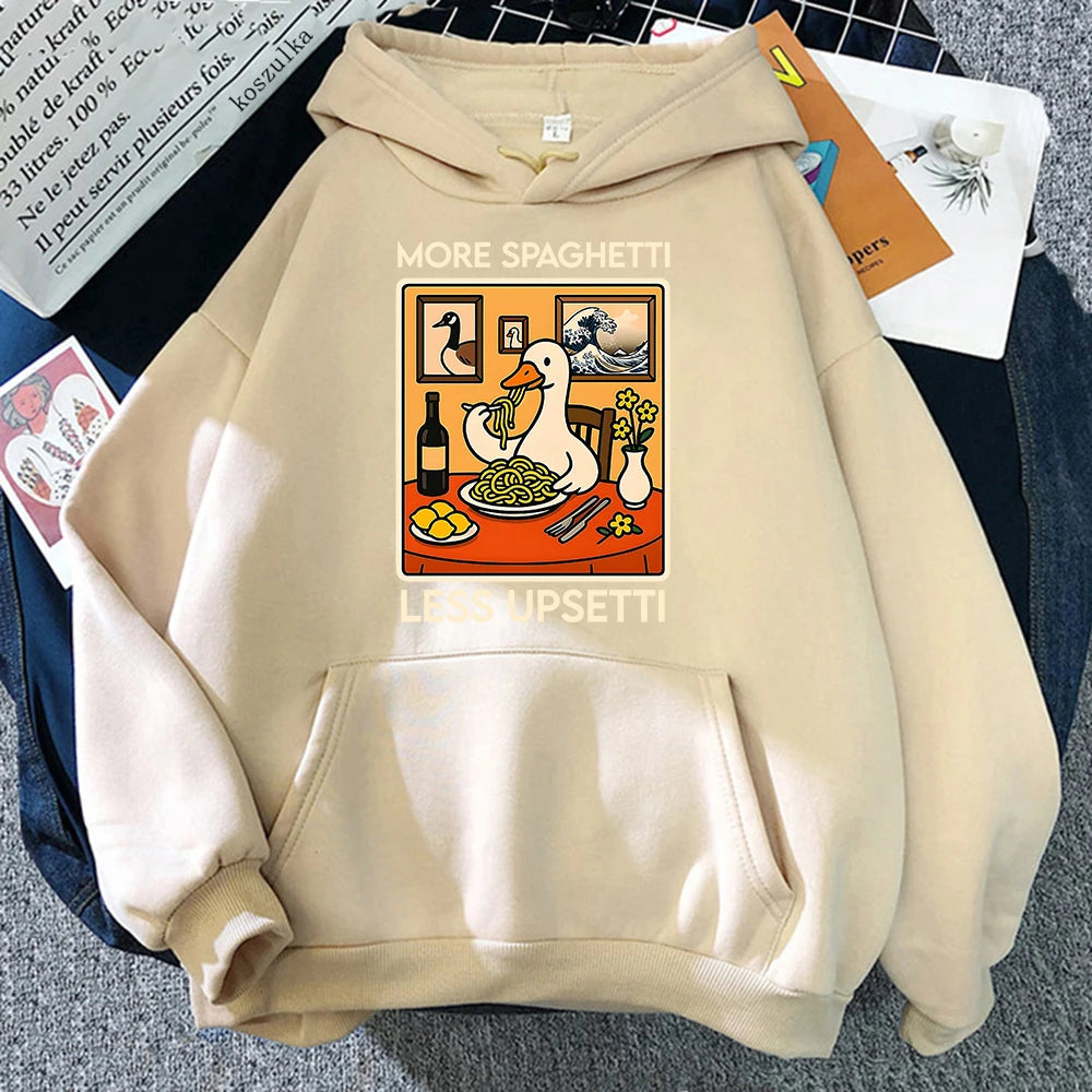 Funny Duck Spaghetti Hoodie More Spaghetti Less Upsetti Women Hoodies Autumn Winter Clothes Aesthetic Sweatshirt Vintage