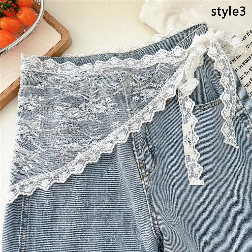Y2K Stacked Lace Half Skirt Women Lace Tulle Bandage Skirt Layering Small Butt Curtain Short Skirt Flower Triangle Hair Scarf
