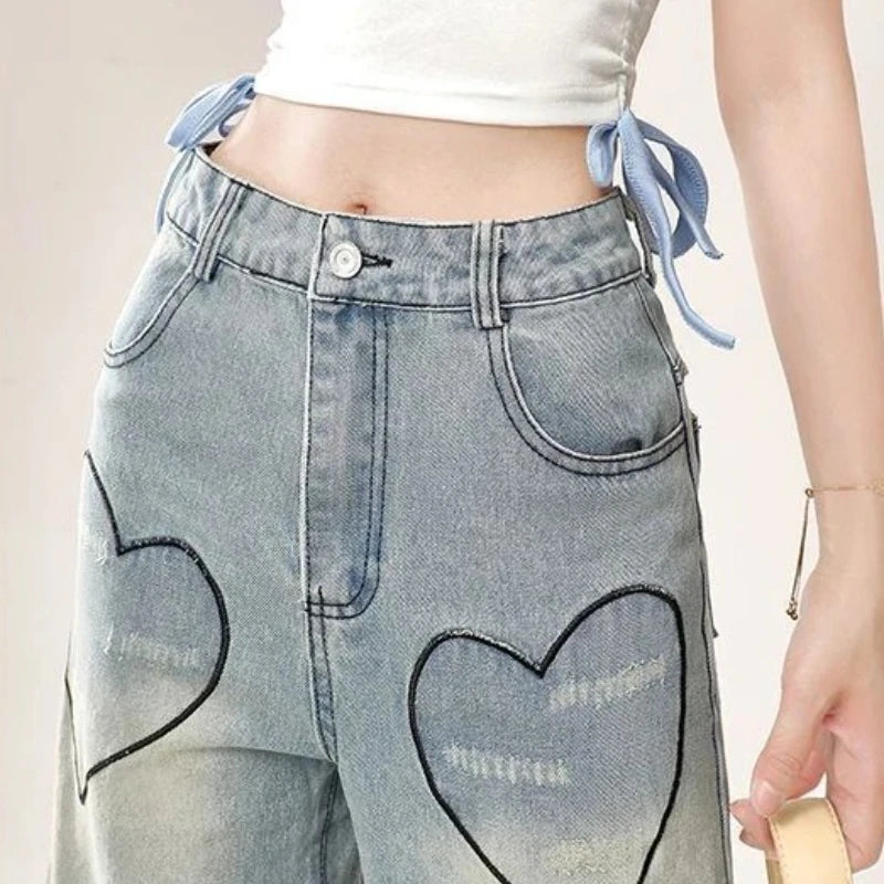 Woman Jeans Cargo Wide Leg Denim Pants for Women Size X Larg on Sale Pant Harajuku Fashion Vibrant 2025 Emo Gyaru Cheap Trousers