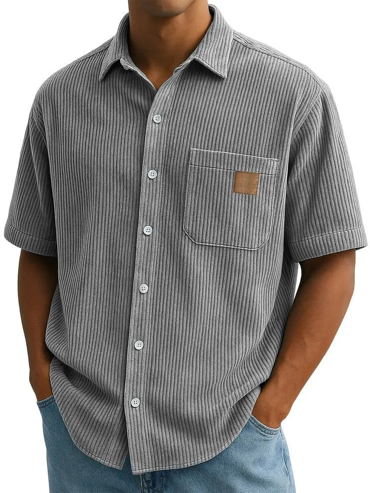 Men's Summer Shirts Elegant Shirt Luxury Clothes Man Retro Corduroy Short Sleeve Shirt Casual Fashion Logo Patch 2025