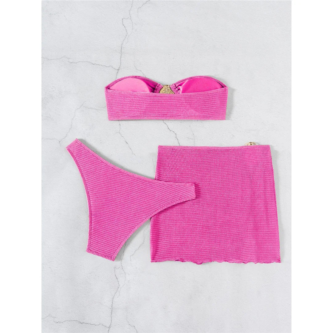 5 Colors With Skirt Bandeau Bikini Female Swimsuit Women Swimwear Three-pieces Bikini set Padded Bather Bathing Suit Swim V6624