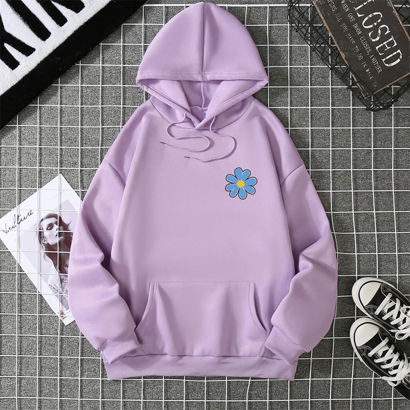 KoreaLuxury Brand Unisex Streetwear Tops Chrysanthemum Graphic Winter Autumn Womens Hoodie Street Hip-hop Leisure Loose Pullover