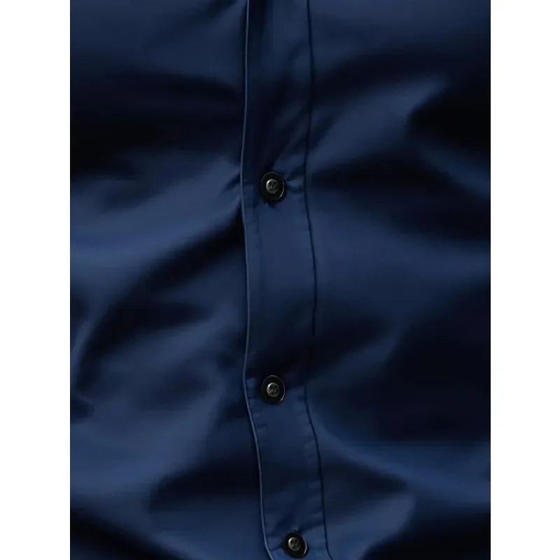 FGKKS Men Casual White Shirt Brand Fashion Solid Color Long Sleeve Elastic Fabric Male Business Dress Shirt