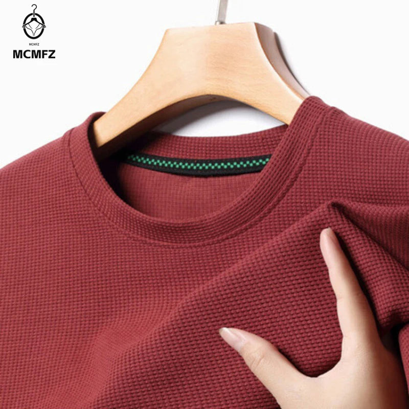 New Summer Waffle Round Neck Short Sleeved T-shirt for Men's Short Sleeved Top