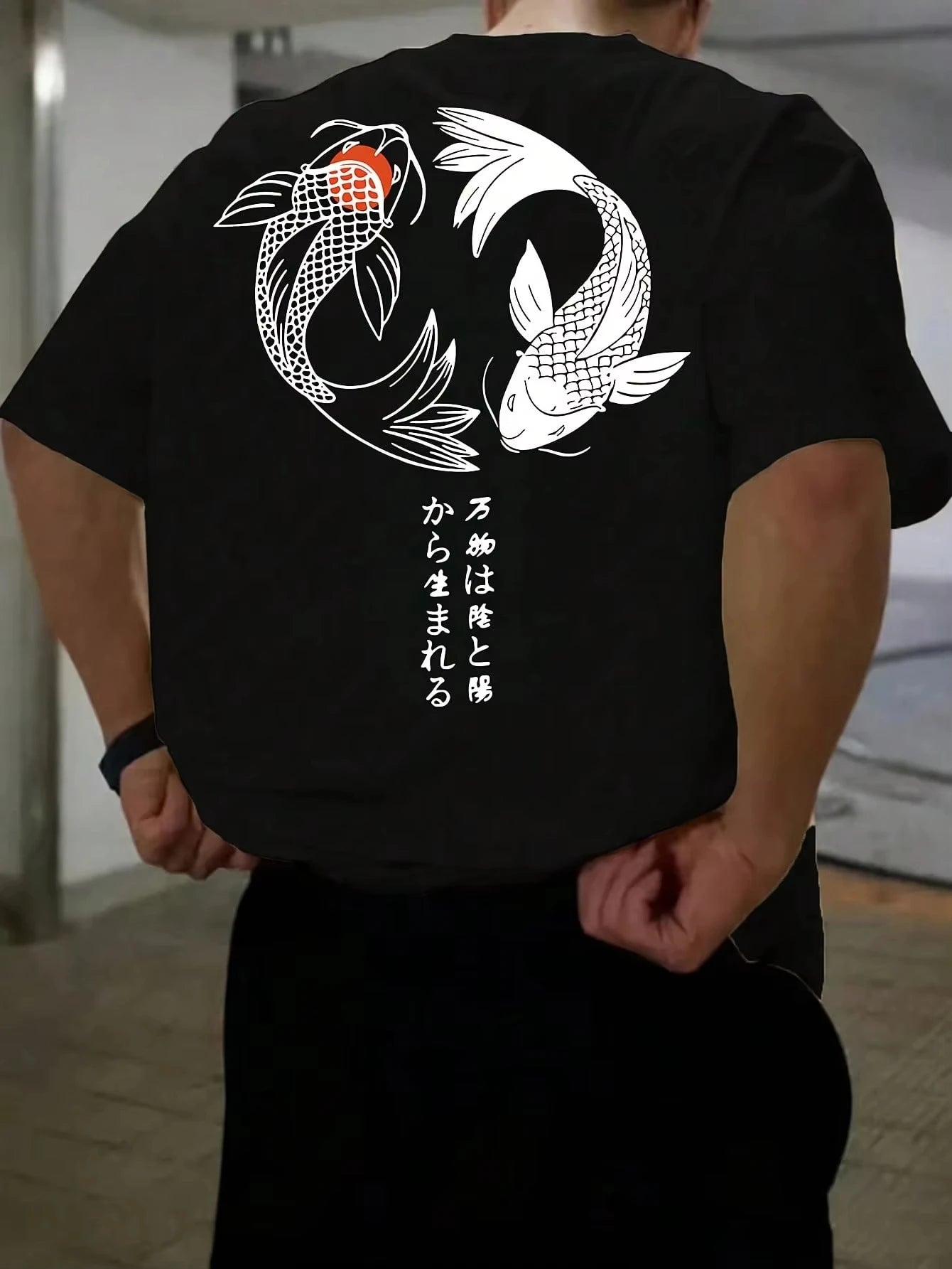 Japanese Koi Harajuku Illustration Pattern T-Shirt Men Summer Casual T Shirt Soft Fashion Short Sleeve Loose Cotton Sportswear