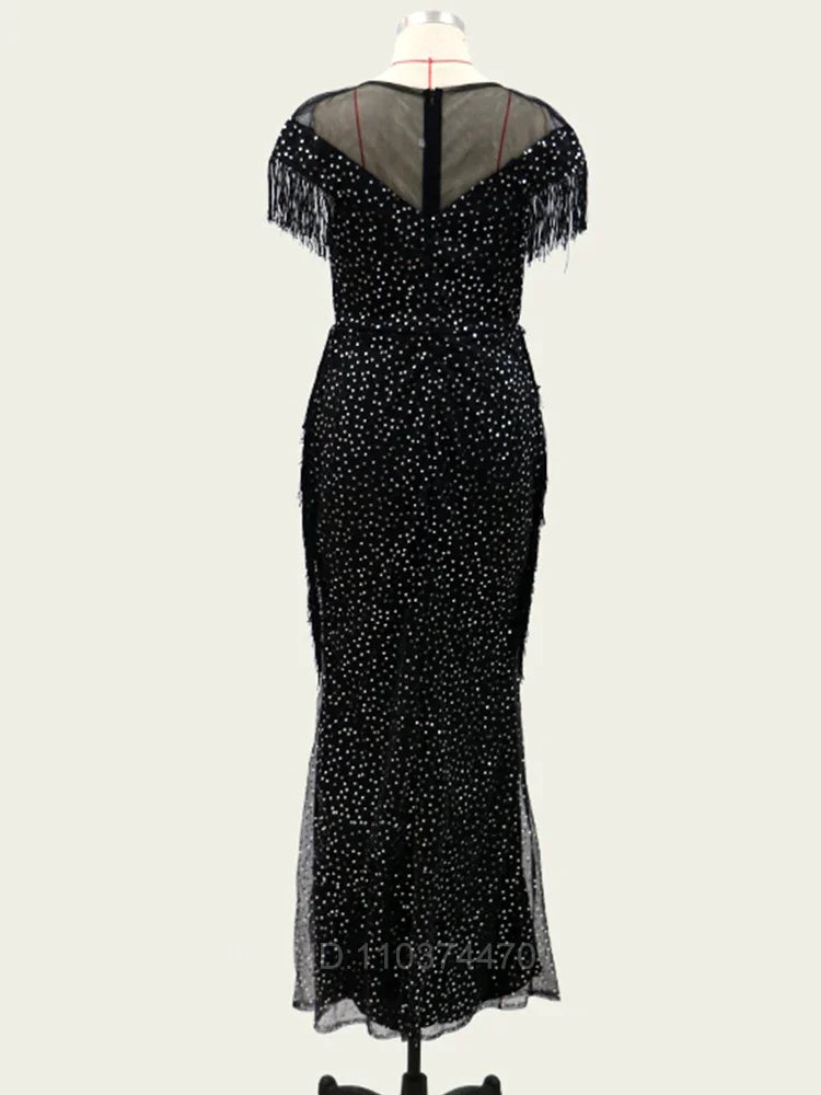 Evening Dress Hot Sale Sleeveless Tassel Evening Dresses V-Neck Leaf Tulle Embroidery Long Party Gown Elegant A-Line Formal Dres
