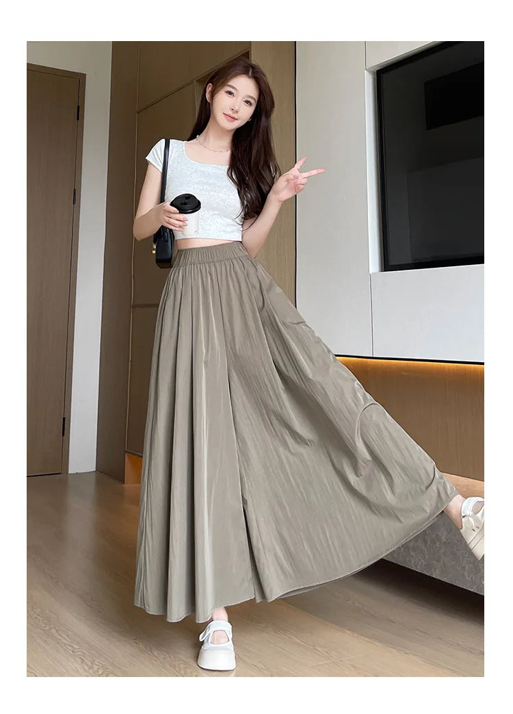 BIVIGAOS Spring Summer A-Line High Waist Pants Skirt Women Trend Fashion Japanese Culottes Casual Loose Ice Silk Wide Leg Pants
