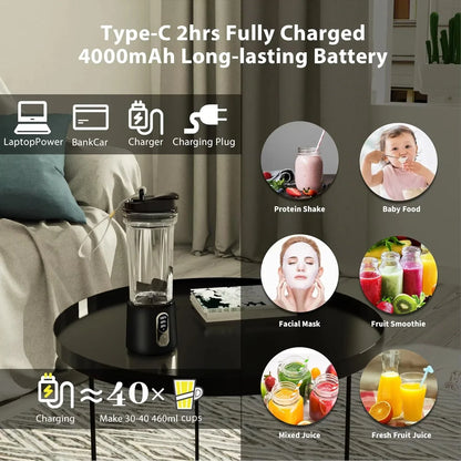 New 180W Portable Juicer Dual-use Juice Cup USB 4000mAh Battery Outdoor Fresh Fruit Blender 4 Blade Smoothie Juices Cup Blender