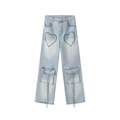 Woman Jeans Cargo Wide Leg Denim Pants for Women Size X Larg on Sale Pant Harajuku Fashion Vibrant 2025 Emo Gyaru Cheap Trousers