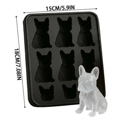 Whiskey Ice Mold Silicone Novelty French Bulldog Ice Mold 9-Grids Easy Release Food-Grade Drink Iceblock Maker Reusable Whiskey