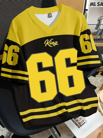 2025 summer new V-neck men's casual T-shirt Chicago letter-printed polyester pullover summer daily outdoor street wear clothes
