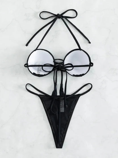 Sexy Rhinestone Micro Bikini Set Women 2025 Creative Two-Piece Circular Swimsuit Lace Up Suspender Thong Bathing Suit Beachwear