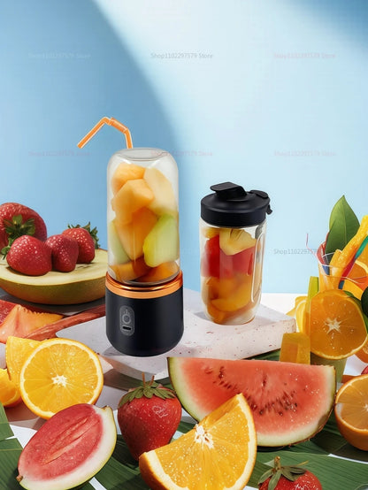 Portable 2-Cup Fruit Juicer Blender mini Ice Crusher USB Rechargeable Wireless Juice Extractor for Smoothies Travel Compact