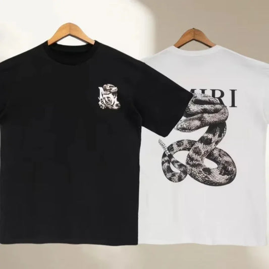 Spring and Summer Light Luxury Fashionable Loose Snake Men and Women Printed Short Sleeved Fashionable Casual Versatile T-shirt