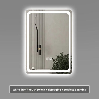 Stylish Square Smart Bathroom Mirror Washstand Makeup Mirror LED Lights Front and Rear Luminous Plug-in Full Body Mirror Vanity
