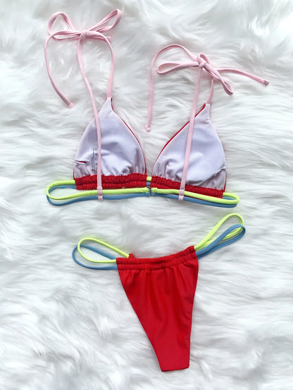 Contrast Color Sexy Micro Bikini Set Women's Swimsuit 2025 Summer Push Up Swimwear Triangle String Biquini Bathing Suit Monokini