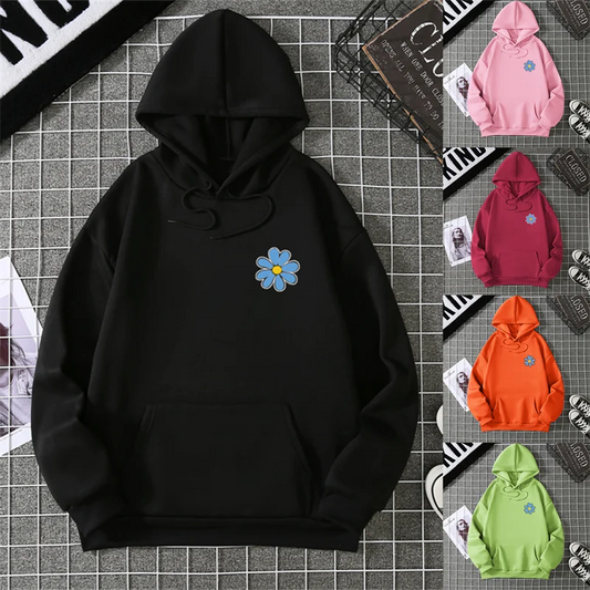 KoreaLuxury Brand Unisex Streetwear Tops Chrysanthemum Graphic Winter Autumn Womens Hoodie Street Hip-hop Leisure Loose Pullover