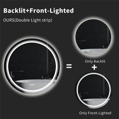 LUVODI Round Smart Mirror Bathroom Illuminate Waterproof Wash Basin Shower Vanity Mirror with Touch Screen