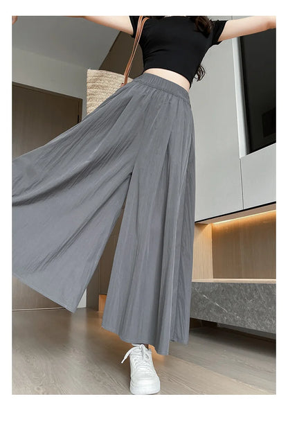 BIVIGAOS Spring Summer A-Line High Waist Pants Skirt Women Trend Fashion Japanese Culottes Casual Loose Ice Silk Wide Leg Pants