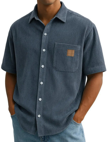 Men's Summer Shirts Elegant Shirt Luxury Clothes Man Retro Corduroy Short Sleeve Shirt Casual Fashion Logo Patch 2025