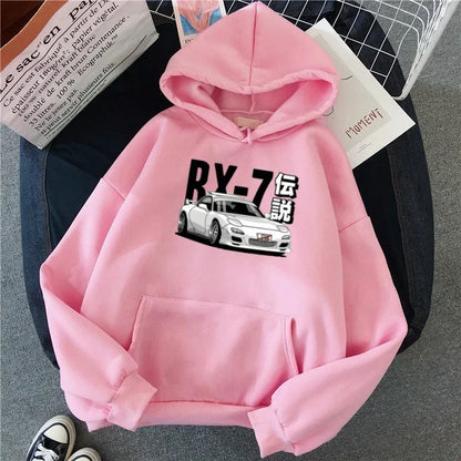Initial D Hoodie Jdm Vintage Rx7 Fd Drift Japanese Car Print Sweatshirt Harajuku Loose Women's Sportswear Street Pullover Y2KTop