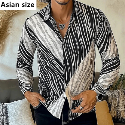 3D Printed Zebra Striped Shirt For Men Long Sleeve Casual Shirts Men's Spring Autumn Trendy Shirts Wedding Party Club Clothing
