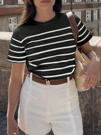 Women's Classic Stripe Printed Retro T-shirt Loose Breathable Short Sleeve CasualCommuter Clothing Home Clothing Top