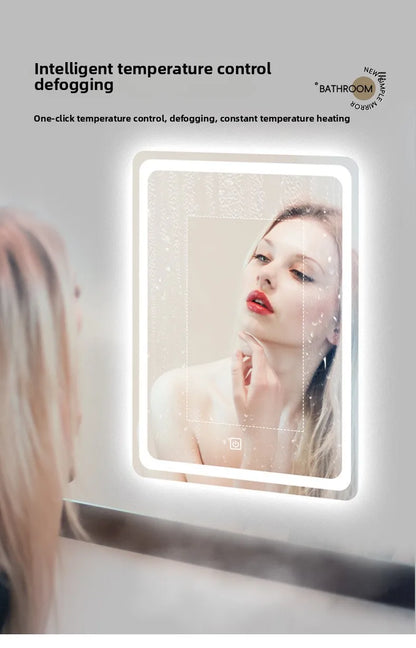 Stylish Square Smart Bathroom Mirror Washstand Makeup Mirror LED Lights Front and Rear Luminous Plug-in Full Body Mirror Vanity