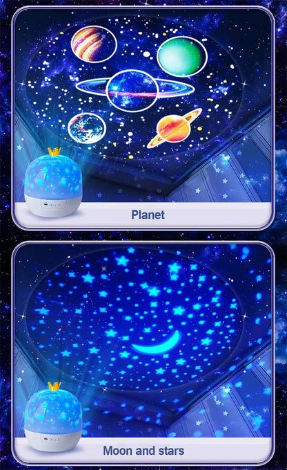 Crown Star Light Projection Rotating Star Bedroom Ceiling Atmosphere Night Lamp Stars Childrens Birthday Gift with Films Sheet