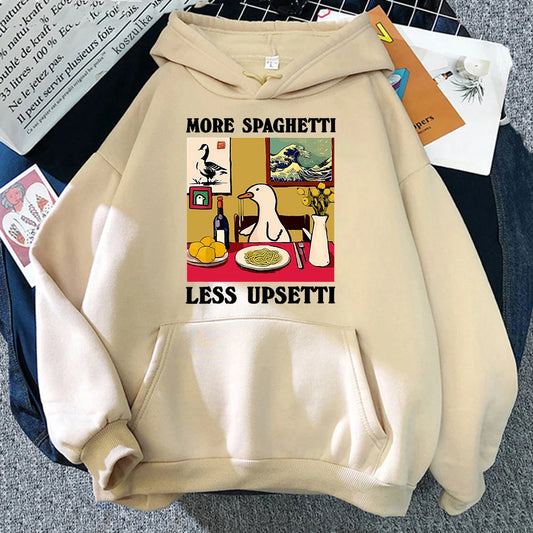 Funny Duck Spaghetti Hoodie More Spaghetti Less Upsetti Women Hoodies Autumn Winter Clothes Aesthetic Sweatshirt Vintage