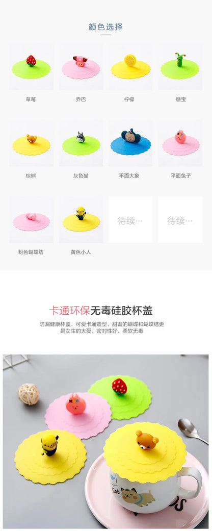 6 Colors 10cm Reusable Silicone Cup Cover Cute Seal Suction Cup Cover Dustproof Leakproof Tea Coffee Lids Cap Cup Accessories