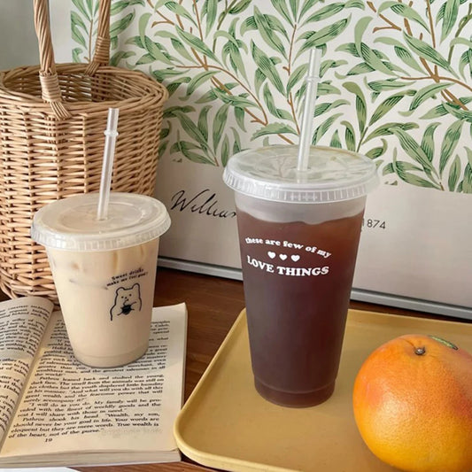 1pc-480ml/700ml Portable Reusable Plastic Straw Cup Large Capacity Handy Cup Drinking Juice Coffee Milk Tea Drinks Summer