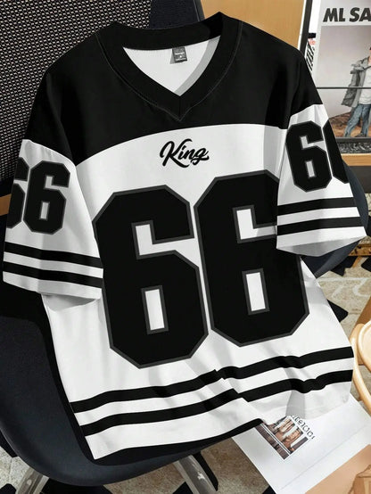 2025 summer new V-neck men's casual T-shirt Chicago letter-printed polyester pullover summer daily outdoor street wear clothes