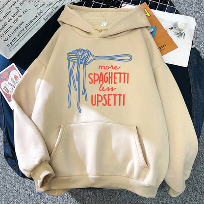 Funny Duck Spaghetti Hoodie More Spaghetti Less Upsetti Women Hoodies Autumn Winter Clothes Aesthetic Sweatshirt Vintage