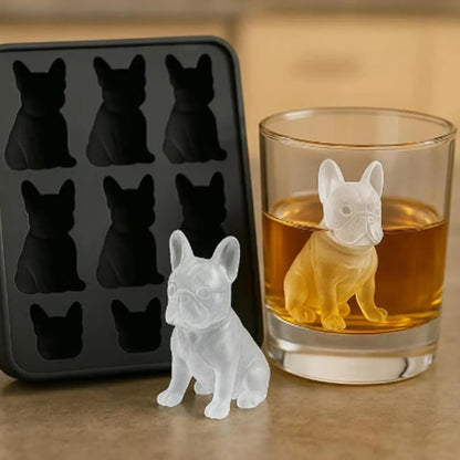 Whiskey Ice Mold Silicone Novelty French Bulldog Ice Mold 9-Grids Easy Release Food-Grade Drink Iceblock Maker Reusable Whiskey