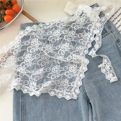 Y2K Stacked Lace Half Skirt Women Lace Tulle Bandage Skirt Layering Small Butt Curtain Short Skirt Flower Triangle Hair Scarf