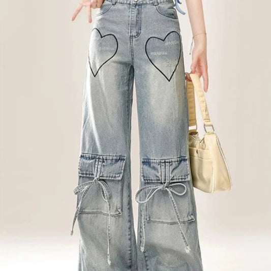 Woman Jeans Cargo Wide Leg Denim Pants for Women Size X Larg on Sale Pant Harajuku Fashion Vibrant 2025 Emo Gyaru Cheap Trousers
