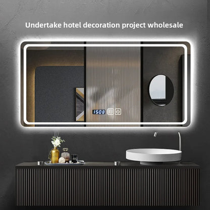 Stylish Square Smart Bathroom Mirror Washstand Makeup Mirror LED Lights Front and Rear Luminous Plug-in Full Body Mirror Vanity