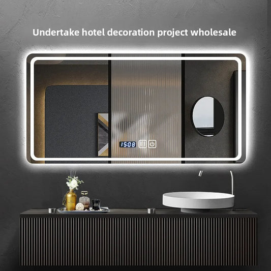 Stylish Square Smart Bathroom Mirror Washstand Makeup Mirror LED Lights Front and Rear Luminous Plug-in Full Body Mirror Vanity